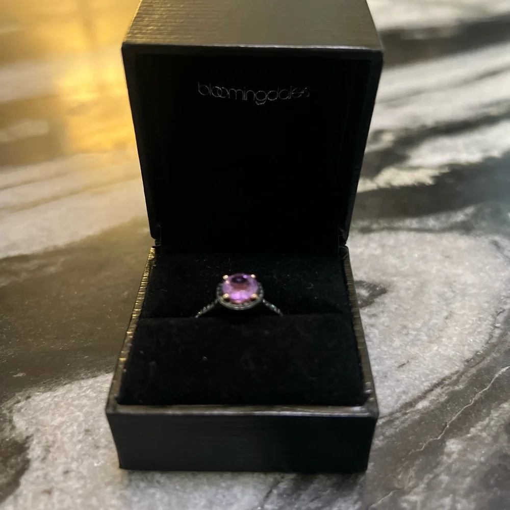 Amethyst and Black Diamond Rose Gold Ring - Picture 2 of 7